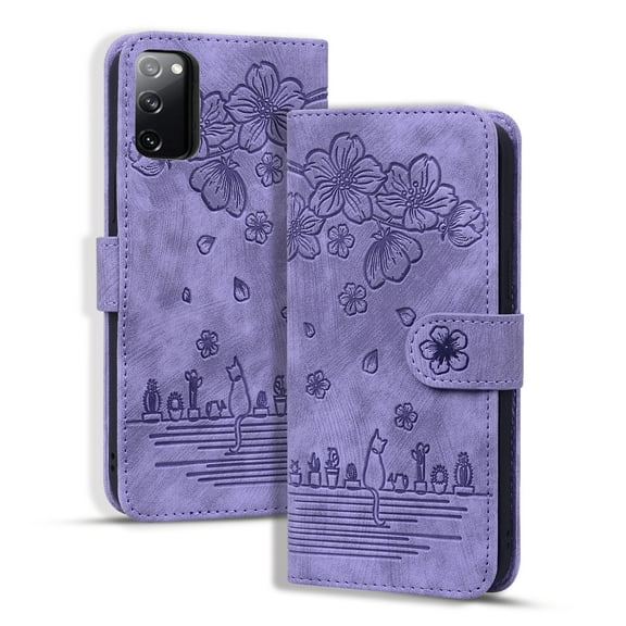 for Samsung Galaxy S20 FE Wallet Case, Flower Embossed Premium PU Leather Flip Protective Purse Cover with Card Slots Cash Holder and Kickstand for Samsung Galaxy S20 FE (6.5 inch),Purple