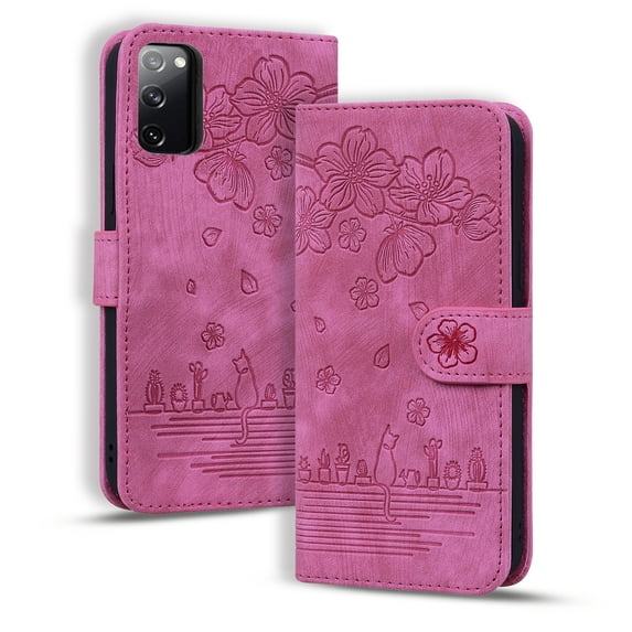 for Samsung Galaxy S20 FE Wallet Case, Flower Embossed Premium PU Leather Flip Protective Purse Cover with Card Slots Cash Holder and Kickstand for Samsung Galaxy S20 FE (6.5 inch),Rose