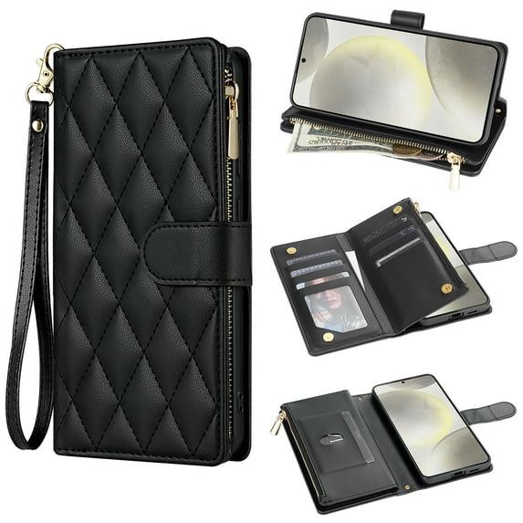 for Samsung Galaxy S20 FE Wallet case with Card Holder,Phone case RFID Blocking PU Leather Flip Shockproof Cover with Hand Strap Zipper Credit Card Holder Slots for Women Men,Black