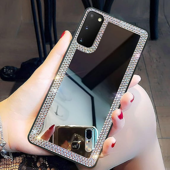 Samsung Galaxy S20 Mirror Case for Women with Diamond,Bling Mirror Phone Case That Can Be Used for Outdoor Makeup for Girl Who Love Beauty