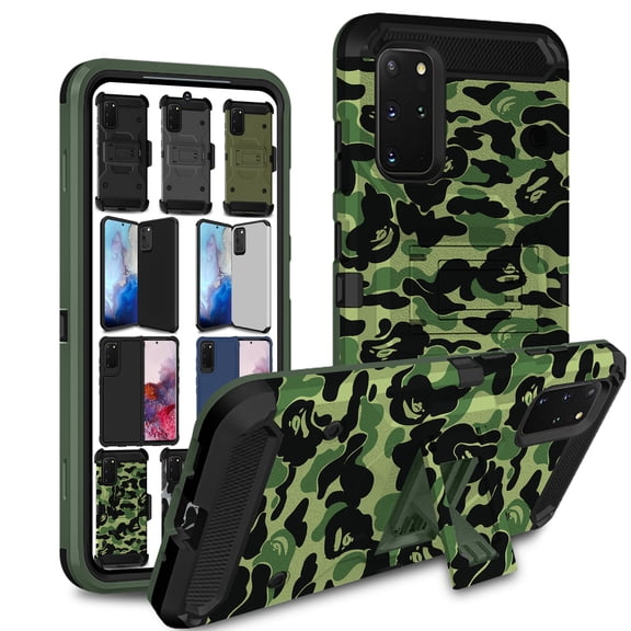 Samsung Galaxy S20 Plus 2020 6.7 Inch Shockproof Sturdy Printed Case with Multi Layer Protection & Kick Stand - Military Moss(Without Holster)
