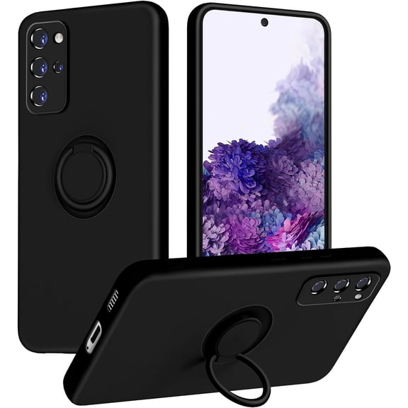 for Samsung Galaxy S20 Plus 5G Phone Case, Ring Stand [360° Rotatable Ring Holder Magnetic Kickstand], with Full Camera Cover Protection, Silicone Slim Protective Phone Case (Black)