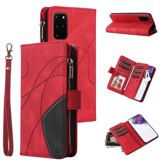 for Samsung Galaxy S20 Plus 5G Wallet Phone Case with 9 Card Holder Zipper Pocket, Magnetic Closure Premium Folio PU Leather Flip Case with Wrist Strap for Samsung Galaxy S20 Plus 5G,Red