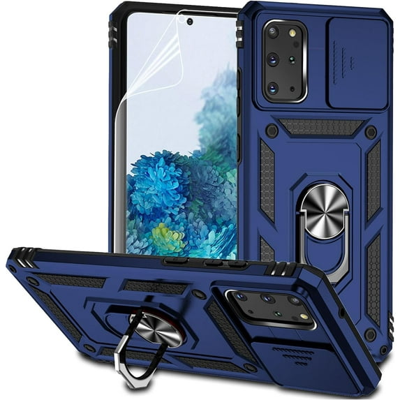 for Samsung Galaxy S20 Plus Case with Camera Lens Cover HD Screen Protector, Military-Grade Drop Tested Magnetic Ring Holder Kickstand Protective Phone Case for Samsung Galaxy S20+ Plus 5G (Navy Blue)