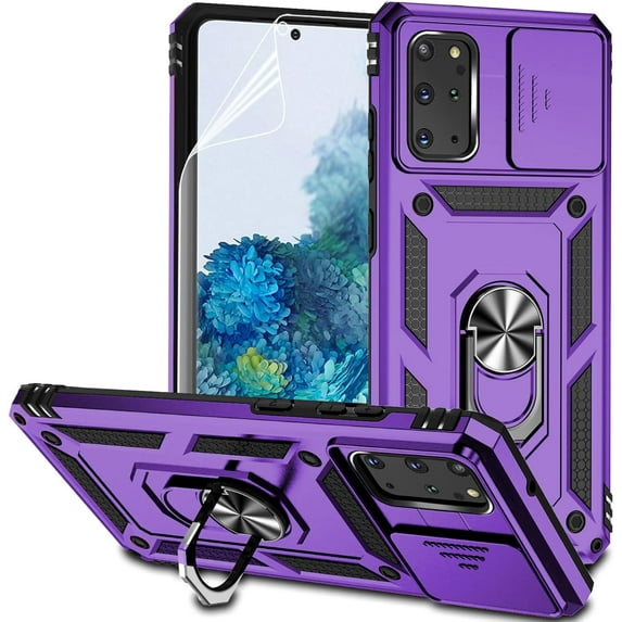 for Samsung Galaxy S20 Plus Case with Camera Lens Cover HD Screen Protector, Military-Grade Drop Tested Magnetic Ring Holder Kickstand Protective Phone Case for Samsung Galaxy S20+ Plus 5G (Purple)