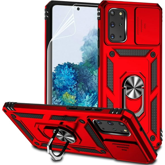 for Samsung Galaxy S20 Plus Case with Camera Lens Cover HD Screen Protector, Military-Grade Drop Tested Magnetic Ring Holder Kickstand Protective Phone Case for Samsung Galaxy S20+ Plus 5G (Red)