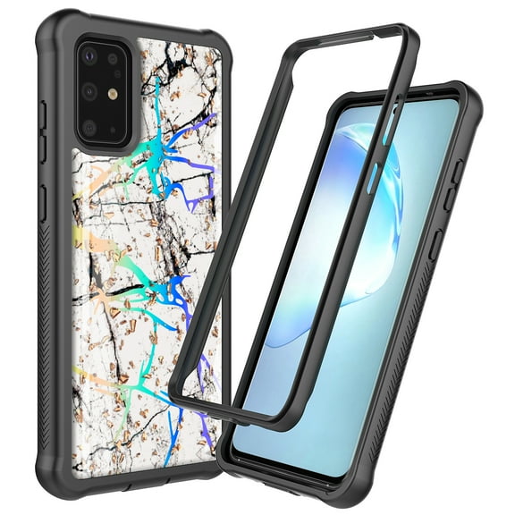 Samsung Galaxy S20 Plus Case, KAESAR Hybrid Bling Glitter Sparkle White Marble Graphic Fashion Cute Colorful Silicone Skin Cover Armor Case for Samsung Galaxy S20 Plus