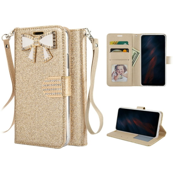 Samsung Galaxy S20 Plus Case New Sparkle Diamond Wallet Case Gold