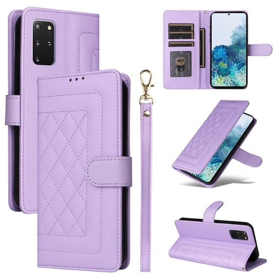 for Samsung Galaxy S20 Plus Thin Fit Case Cover, Premium PU Leather Magnetic Wallet Flip Case with Stand Bracket Holder Flip Cover with Card Slots and Wrist Strap for Galaxy S20 Plus - Purple