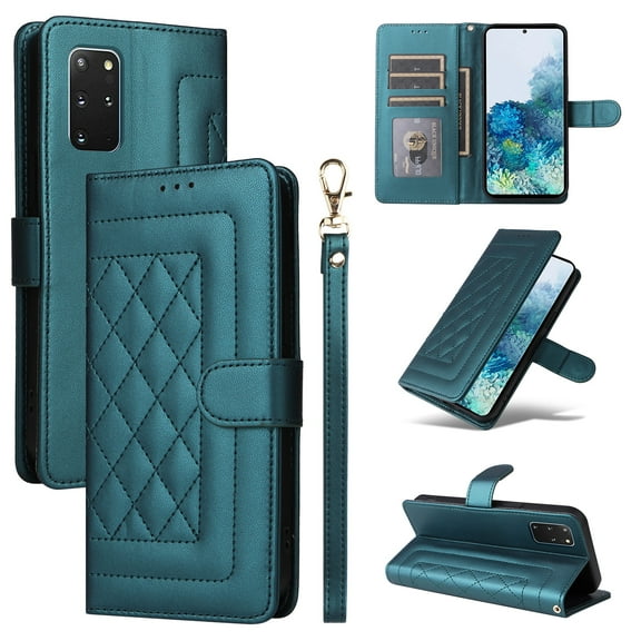 for Samsung Galaxy S20 Plus Thin Fit Case Cover, Premium PU Leather Magnetic Wallet Flip Case with Stand Bracket Holder Flip Cover with Card Slots and Wrist Strap for Galaxy S20 Plus - Darkgreen