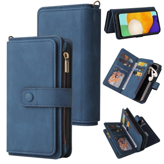 for Samsung Galaxy S20 Plus Wallet Case, Classic PU Leather Wrist Strap PU Leather Kickstand Card Slots Heavy Duty Protection Zipper Pocket Rugged Phone Case Cover for Samsung Galaxy S20 Plus, Blue