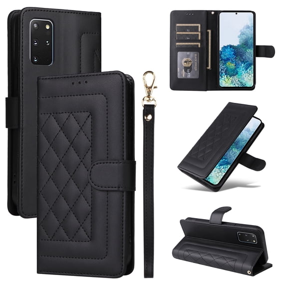 for Samsung Galaxy S20 Plus Wallet Flip Case, Classic PU Leather Card Slots with Lanyard Magnetic Closure Kickstand Drop Protective Soft TPU Inner Case Cover for Samsung Galaxy S20 Plus, Black