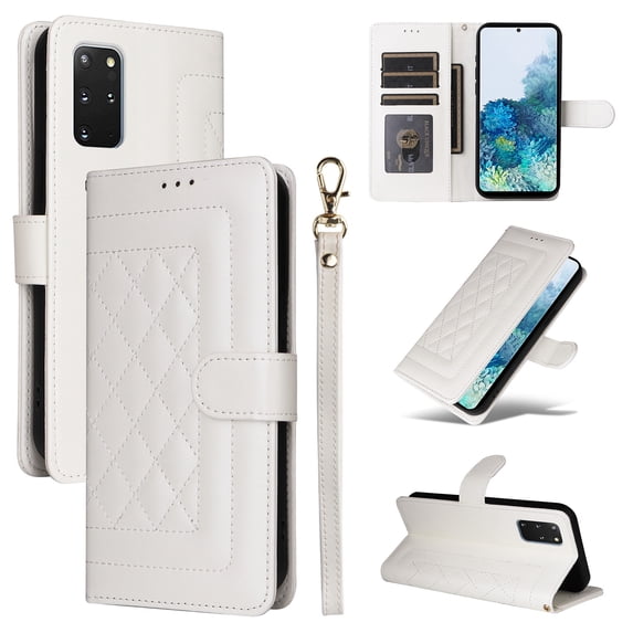 for Samsung Galaxy S20 Plus Wallet Flip Case, Classic PU Leather Card Slots with Lanyard Magnetic Closure Kickstand Drop Protective Soft TPU Inner Case Cover for Samsung Galaxy S20 Plus, White