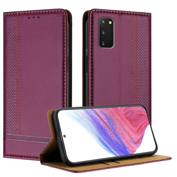for Samsung Galaxy S20 Purse Case, Magnetic Closure Business PU Leather Card Slots Wallet Phone Case, Flip Silicone TPU Bumper Protective Cover with Stand Shockproof Folio Case, Purple