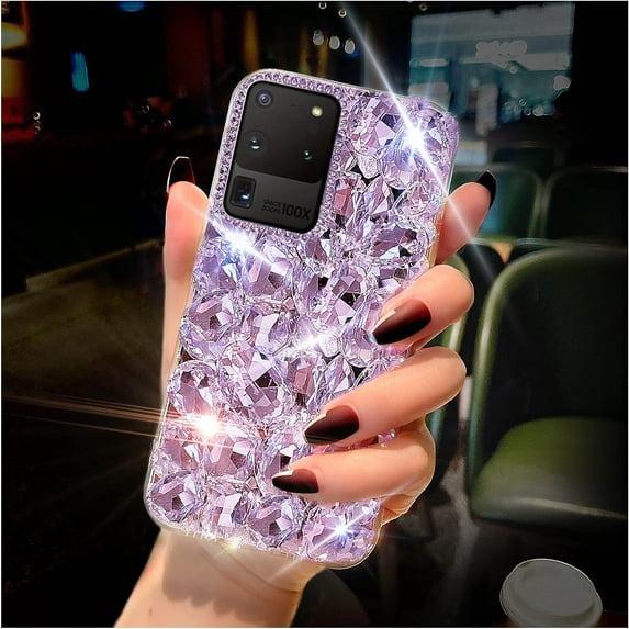 Samsung Galaxy S20 Ultra Case Diamond Case for Women 3D Glitter Sparkle Bling Case Luxury Shiny Crystal Diamond Bumper Clear Gems Cute Protective Girly Case Girls Cover(Purple)