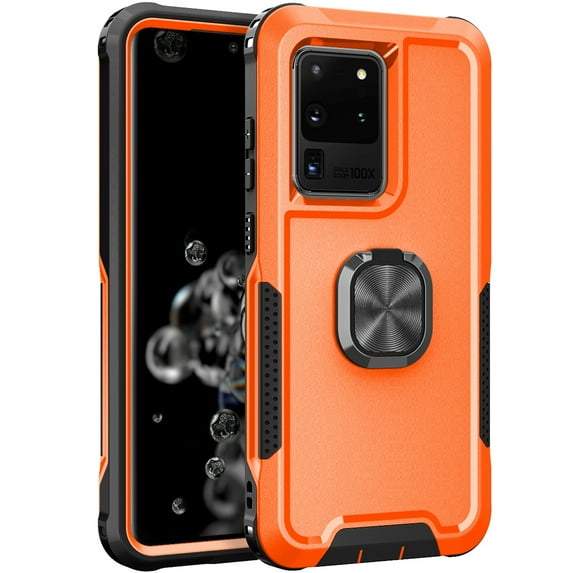 Samsung Galaxy S20 Ultra Case, Dteck Hybrid Rugged Shockproof Case with Ring Holder Kickstand, Compatible with Magnet Car Mount, Support Wireless Charging For Samsung Galaxy S20 Ultra,Orange