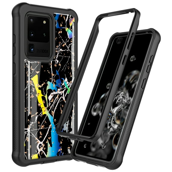 Samsung Galaxy S20 Ultra Case, KAESAR Hybrid Bling Glitter Sparkle Black Marble Graphic Fashion Cute Colorful Silicone Skin Cover Armor Case for Samsung Galaxy S20 Ultra