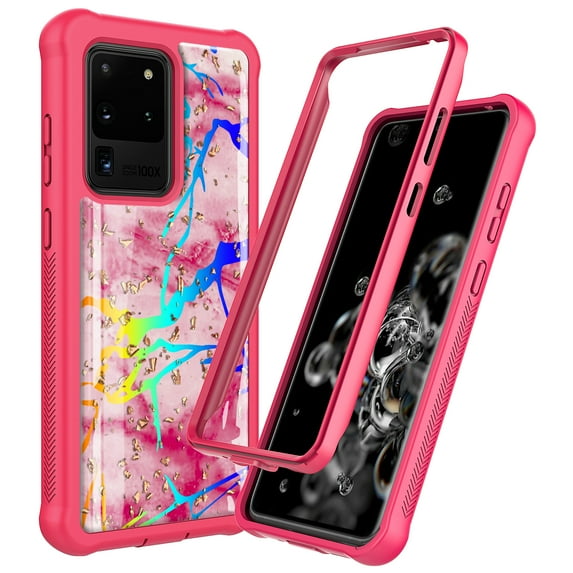 Samsung Galaxy S20 Ultra Case, KAESAR Hybrid Bling Glitter Sparkle Pink Marble Graphic Fashion Cute Colorful Silicone Skin Cover Armor Case for Samsung Galaxy S20 Ultra