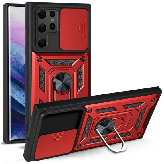For Samsung Galaxy S20 Ultra Case with Sliding Camera Lens Cover and Ring Kickstand Heavy Duty Military Grade Rugged Protection Shockproof Back Phone Cover for Samsung Galaxy S20 Ultra, Red
