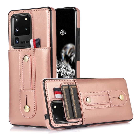for Samsung Galaxy S20 Ultra Case Wallet with Slide Credit Card Holder, Flip Premium PU Leather Hidden Kickstand Classic Retro Heavy Duty Protective Cover for Samsung Galaxy S20 Ultra,Rosegold