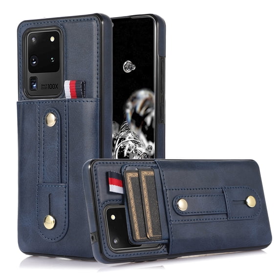 for Samsung Galaxy S20 Ultra Case Wallet with Slide Credit Card Holder, Flip Premium PU Leather Hidden Kickstand Classic Retro Heavy Duty Protective Cover for Samsung Galaxy S20 Ultra,Blue