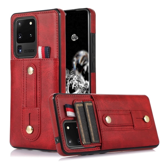 for Samsung Galaxy S20 Ultra Case Wallet with Slide Credit Card Holder, Flip Premium PU Leather Hidden Kickstand Classic Retro Heavy Duty Protective Cover for Samsung Galaxy S20 Ultra,Red