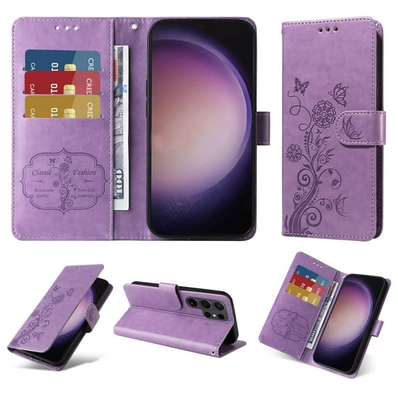 For Samsung Galaxy S20 Ultra Case Wallet, Stylish Flower Butterfly Embossed PU Leather Flip Cover Stand Shockproof Cards Slots Hand Wrist Phone Case for Samsung Galaxy S20 Ultra, Purple
