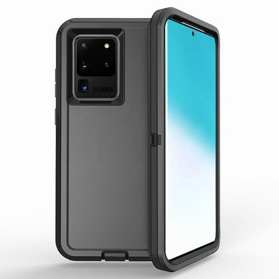 Samsung Galaxy S20 Ultra, Heavy Duty Defender Rugged Belt Clip Holster Case with Clip - Black/Black