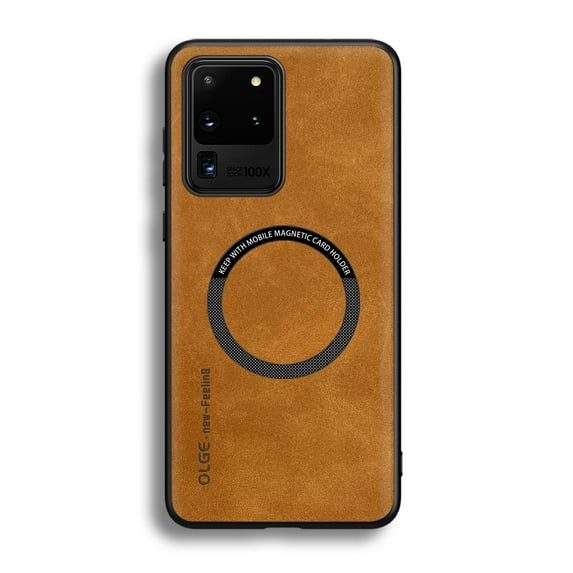 for Samsung Galaxy S20 Ultra PU Leather Case, Vintage Compatible with MagSafe and Wireless Charging Slim Fit-Drop Scratch Resistant Support Magnetic Car Mount Case Cover for Galaxy S20 Ultra, Brown