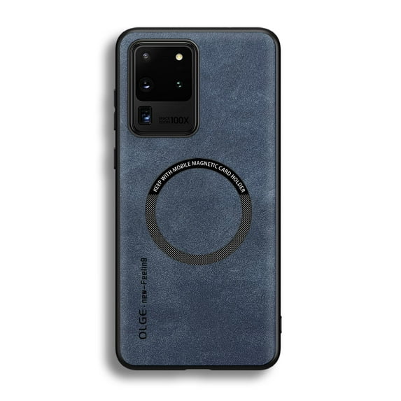 for Samsung Galaxy S20 Ultra PU Leather Case, Vintage Compatible with MagSafe and Wireless Charging Slim Fit-Drop Scratch Resistant Support Magnetic Car Mount Case Cover for Galaxy S20 Ultra, Blue