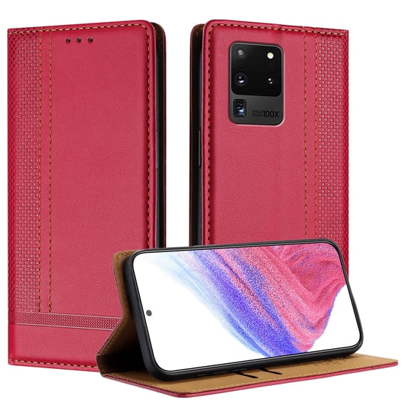 for Samsung Galaxy S20 Ultra Slim Case with Card Holder, Premium PU Leather Wallet Case with Flip Card Slots Kickstand & Magnetic Closure for Samsung Galaxy S20 Ultra, Red