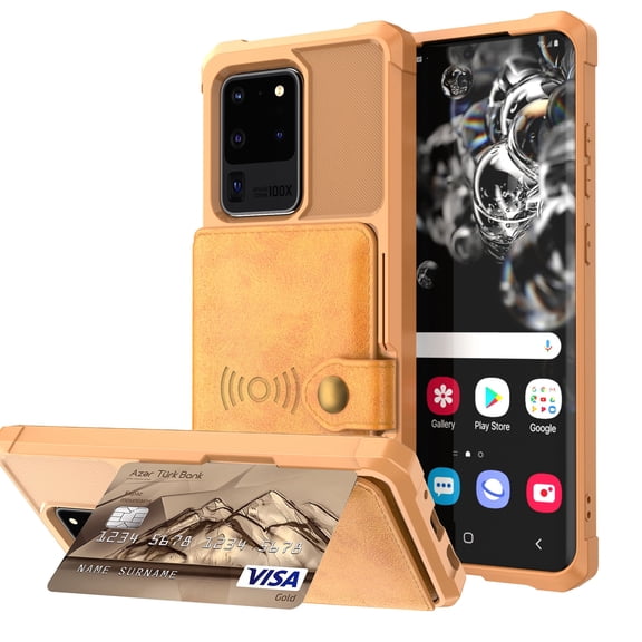 Samsung Galaxy S20 Ultra Wallet Case, Dteck Heavy Duty Hard Silicone Shockproof Case Flip Leather Card Holder Protective Cover For Samsung Galaxy S20 Ultra 6.9 inch, Brown