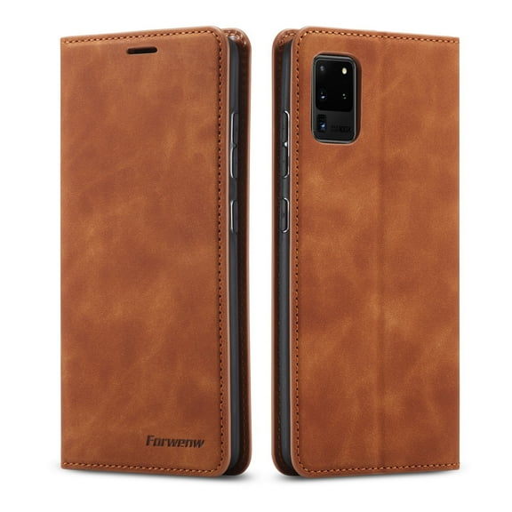 Samsung Galaxy S20 Ultra Wallet Case Samsung Galaxy S20 Ultra Luxury PU Leather Case, Book Folding Flip Retro Case with Kickstand, [RFID Blocking] Credit Card Slot Magnetic Closure Cover, Brown