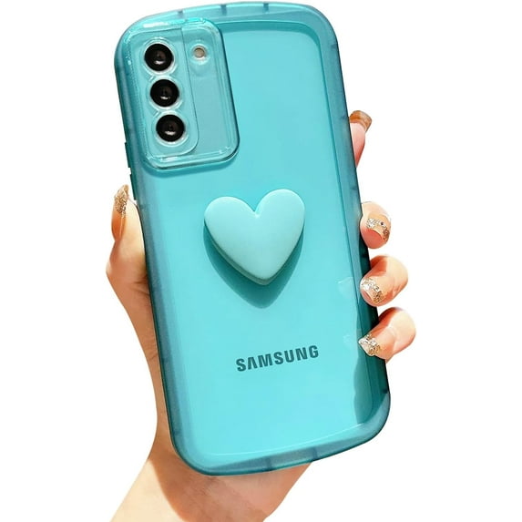 for Samsung Galaxy S21 3D Heart Clear Case Cute Galaxy S21 5G Phone Case for Women Girls Camera Lens Protection Soft Matte Bumper Protection Transparent Cover for Samsung S21 6.2 inch (Blue)
