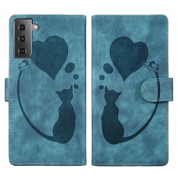 For Samsung Galaxy S21 5G 6.2" Cat Patterned Embossed Strong Magnetic Attachment/Closure, Card Slots/Pocket, PU Leather Flip Wallet Case ,Blue,For Galaxy S21 5G