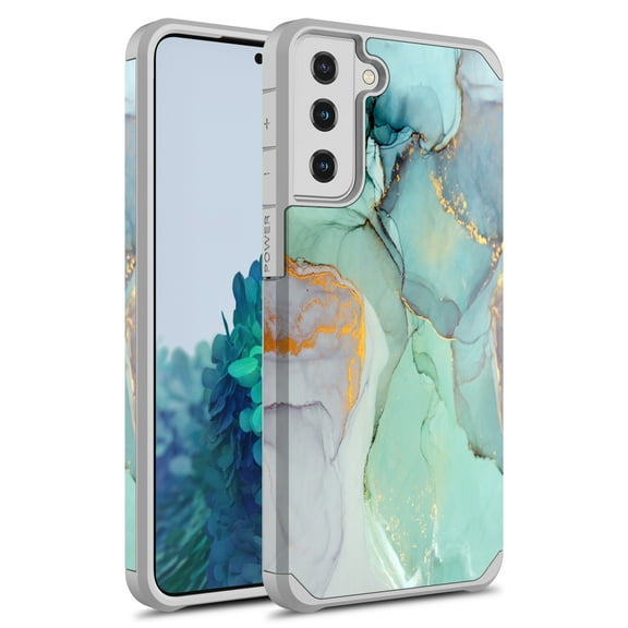 Samsung Galaxy S21 5G Case (6.3"), Rosebono Slim Hybrid Shockproof Hard Cover Graphic Fashion Colorful Skin Cover Armor Case for Samsung Galaxy S21 5G (Green Marble)