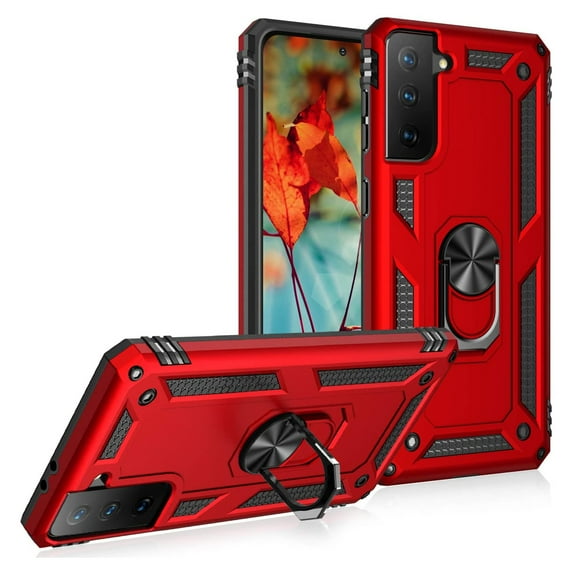 Samsung Galaxy S21+ 5G Case, Dteck Hybrid Rugged Shockproof Case with 360 Degree Rotation Ring Holder Finger Kickstand for Samsung Galaxy S21+ / S21 Plus,Red