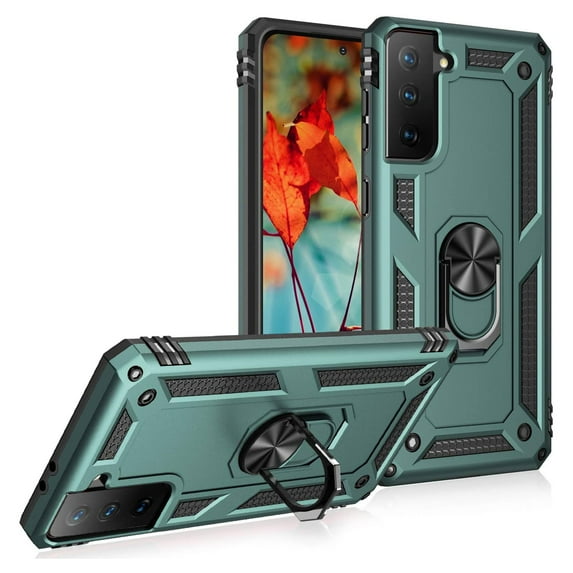 Samsung Galaxy S21 5G Case, Dteck Hybrid Rugged Shockproof Case with 360 Degree Rotation Ring Holder Finger Kickstand for Samsung Galaxy S21,Green
