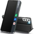 thumbnail image 1 of for Samsung Galaxy S21 5G Case View Clear Smart Window Leather for Samsung S21 Case Slim Mirror Hard PC Kickstand Luxury Flip Shockproof Galaxy S21 Cover Protective (Black), 1 of 7