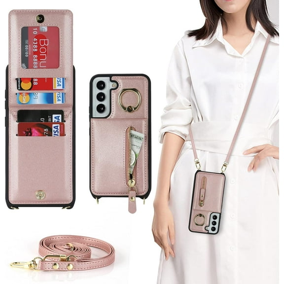 Samsung Galaxy S21 5G Case, Wallet with Card Holder for Women, Shockproof Leather Phone Case for S21 5G - Rose Gold