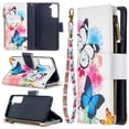 thumbnail image 1 of Samsung Galaxy S21+ 5G Case with Zipper Wallet, Dteck Painted PU Leather Folio Case 9 Card Slots Wallet Case with Zipper Pocket / Hand Strap for Samsung Galaxy S21 Plus 6.7 inch, 01# White Butterfly, 1 of 5
