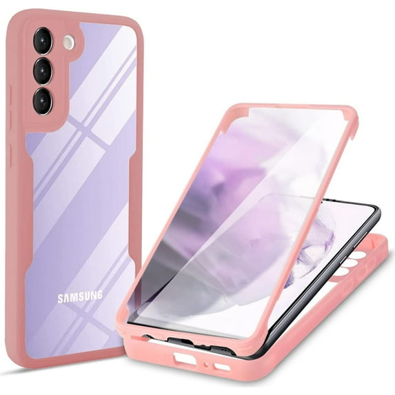 for Samsung Galaxy S21 5G Clear Case with Screen Protector, Slim Shockproof Soft TPU Bumper Full Body Protection Phone Cover Case for Samsung Galaxy S21 5G QC Pink