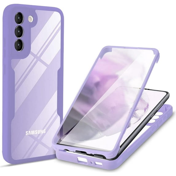 for Samsung Galaxy S21 5G Clear Case with Screen Protector, Slim Shockproof Soft TPU Bumper Full Body Protection Phone Cover Case for Samsung Galaxy S21 5G QC Purple