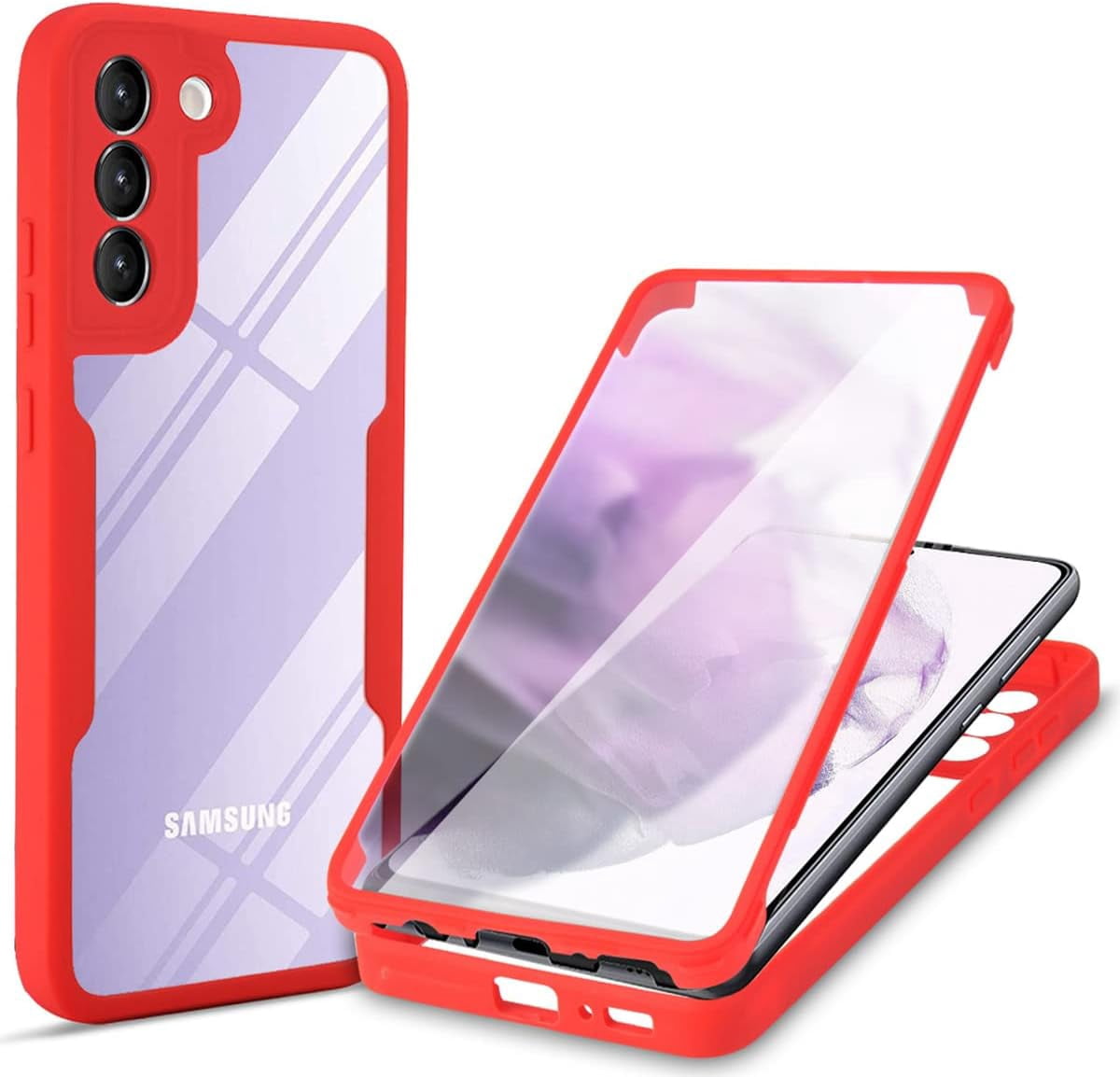 for Samsung Galaxy S21 5G Clear Case with Screen Protector, Slim Shockproof Soft TPU Bumper Full Body Protection Phone Cover Case for Samsung Galaxy S21 5G QC Red
