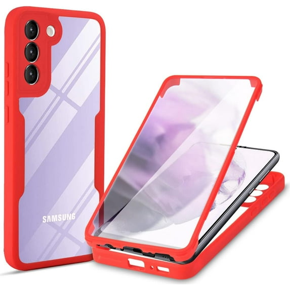 for Samsung Galaxy S21 5G Clear Case with Screen Protector, Slim Shockproof Soft TPU Bumper Full Body Protection Phone Cover Case for Samsung Galaxy S21 5G QC Red