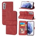 thumbnail image 1 of for Samsung Galaxy S21 5G Flip Case, Premium PU Leather Folio Flip with Design Card Slots Wrist Strap Shockproof Kickstand Magnetic Protective Girls Cover for Samsung S21, Red, 1 of 10