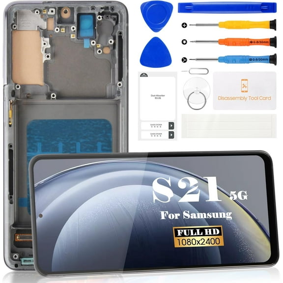 for Samsung Galaxy S21 5G LCD Screen Replacement for Samsung Galaxy S21 4G SM-G991B SM-G991U SM-G991N Display Touch Digitizer Assembly SM-G9910 Repair Parts Kits with Frame, No Fingerprint(Black)