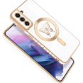 thumbnail image 1 of for Samsung Galaxy S21 5G Phone Case Luxury Plating Cute Butterfly Small Pattern Case [Strong Magesafe Metal Plate] Full Camera Protection Soft Silicone Shockproof Bumper Cover (White), 1 of 11
