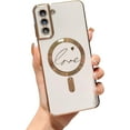 thumbnail image 1 of Samsung Galaxy S21 5g Phone Case Compatible with Magsafe Luxury Plating Cute Love Heart Case for Women Gril Soft Silicone Magnetic Shockproof Bumper for Galaxy S21 inch (White), 1 of 10
