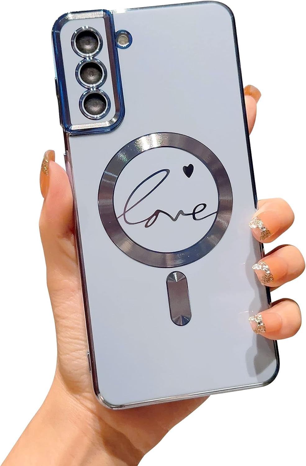 Phylla Phone Case For Google Pixel 9/9 Pro 5g 6.3",Luxury Plating Astronaut Stand Holder Phone Case With Cute Love Heart Side Small Pattern Soft Silicone Shockproof Kickstand Cover Bumper (White